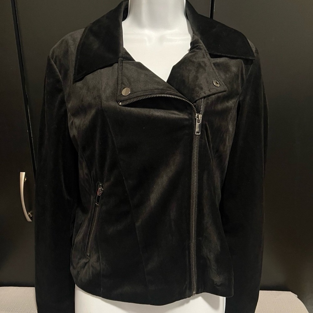 Black Velour Zip Jacket 
Size Medium